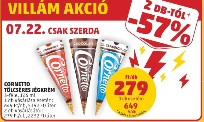 CORNETTO Tölcséres jégkrém
