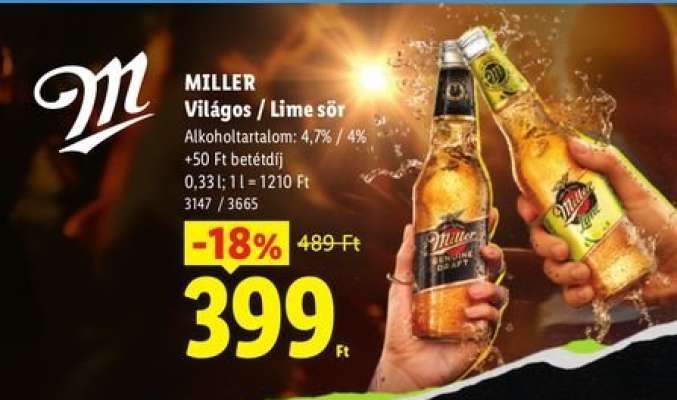 MILLER Világos / Lime sör