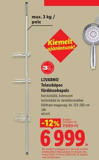 Livarno Teleszkópos fürdőszobapolc