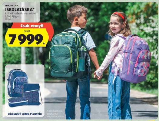 ISKOLATÁSKA tolltartóval és tornazsákkal