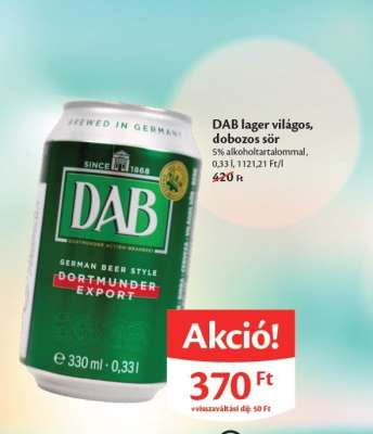 DAB lager világos, dobozos sör