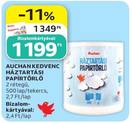 AUCHAN KEDVENC HÁZTARTÁSI PAPÍRTÖRLŐ