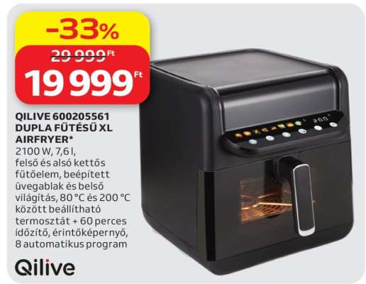 QILIVE 600205561 DUPLA FŰTÉSŰ XL AIRFRYER