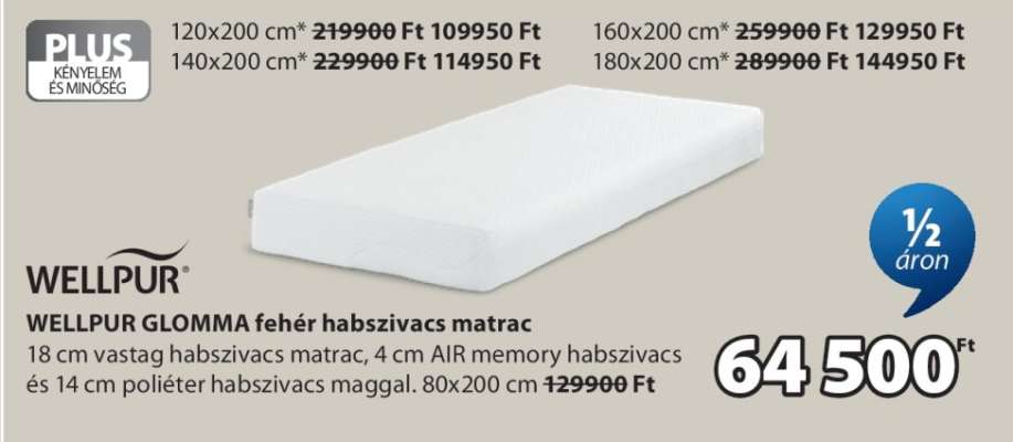 WELLPUR GLOMMA fehér habszivacs matrac