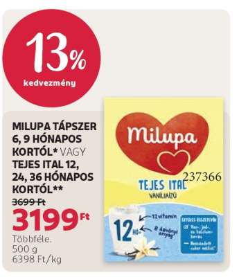 MILUPA TÁPSZER 6, 9 HÓNAPOS KORTÓL VAGY TEJES ITAL 12, 24, 36 HÓNAPOS KORTÓL