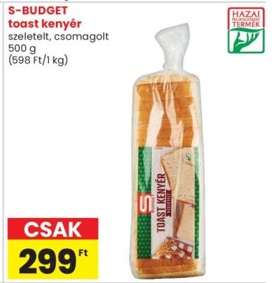 S-BUDGET toast kenyér