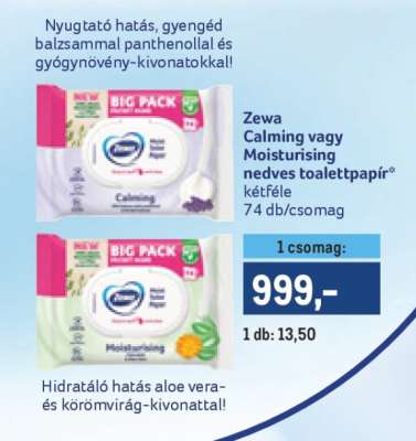 Zewa Calming vagy Moisturising nedves toalettpapír