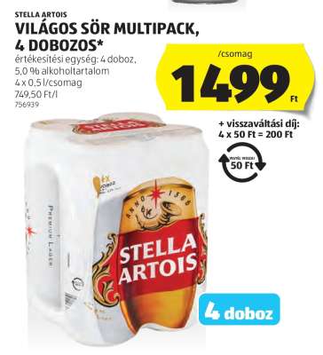 Stella Artois Világos Sör Multipack, 4 dobozos