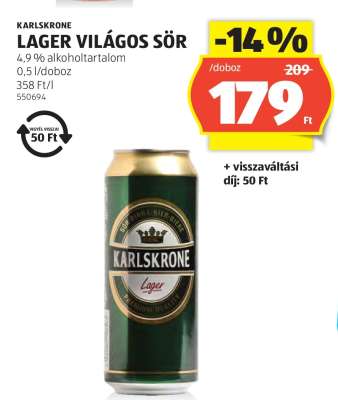 KARLSKRONE Lager Világos Sör