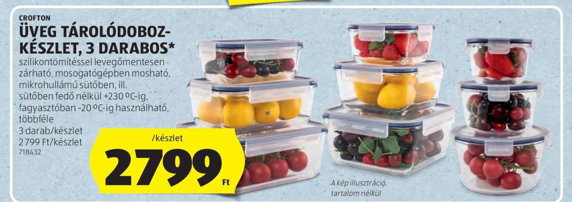 Üveg tárolódoboz-készlet, 3 darabos
