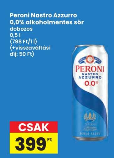 Peroni Nastro Azzurro 0,0% alkoholmentes sör