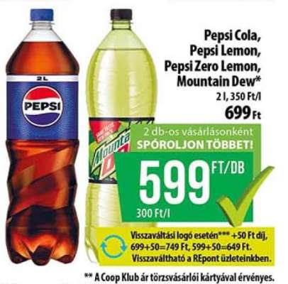 Pepsi Cola, Pepsi Lemon, Pepsi Zero Lemon, Mountain Dew
