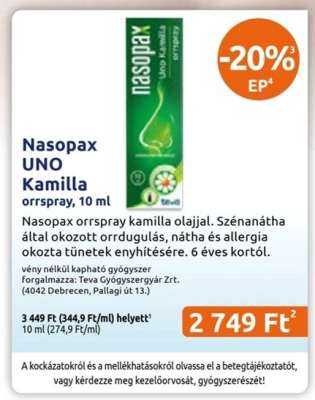 Nasopax UNO Kamilla orrspray, 10 ml