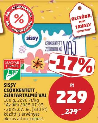 Sissy Csökkentett Zsírtartalmú Vaj