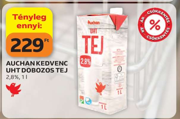AUCHAN KEDVENC UHT DOBOZOS TEJ