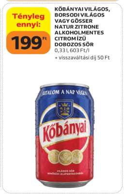 Kőbányai Világos, Borsodi Világos vagy Gösser Natur Zitrone Alkoholmentes Citrom ízű dobozos sör