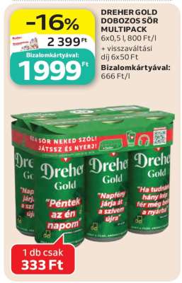 Dreher Gold dobozos sör multipack