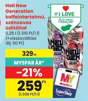 Hell New Generation koffeintartalmú, szénsavas üdítőital