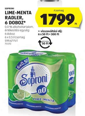 Soproni Lime-Menta Radler, 6 doboz