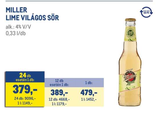 MILLER Lime / világos sör