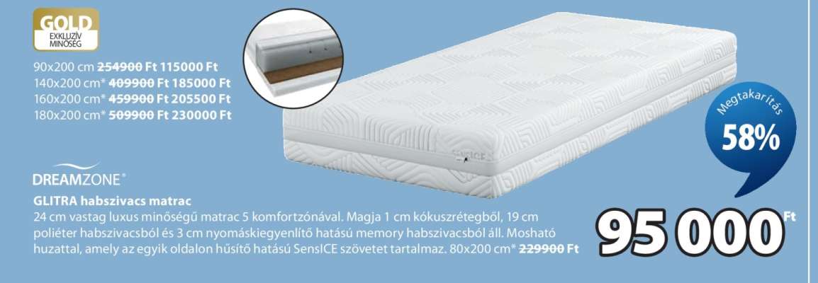 DREAMZONE GLITRA habszivacs matrac