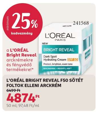L'ORÉAL BRIGHT REVEAL F50 SÖTÉT FOLTOK ELLENI ARCKRÉM