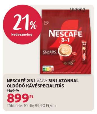NESCAFÉ 2in1 vagy 3in1 azonnal oldódó kávéspecialitás