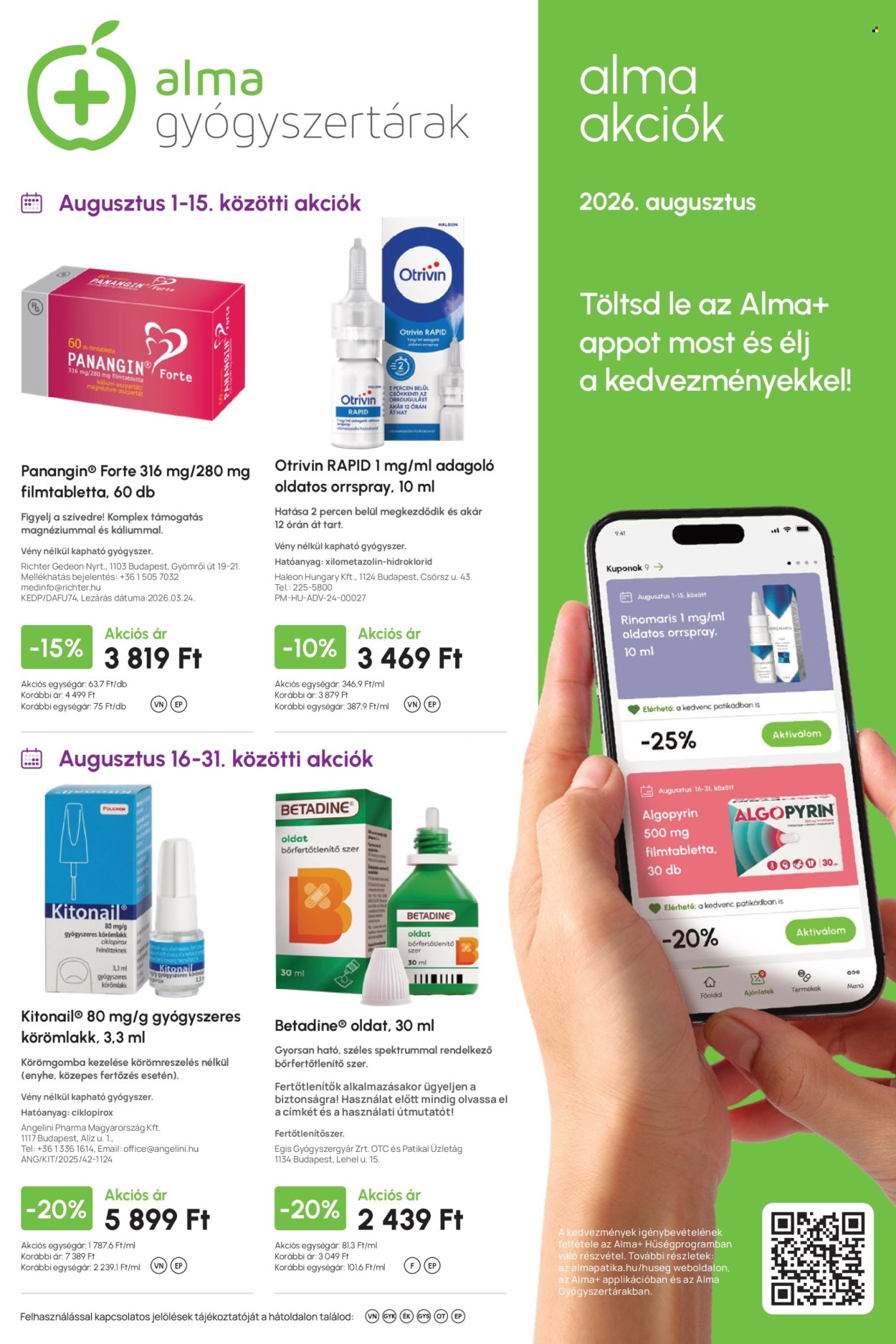 Alma Gyógyszertárak akciós újságok - 2026.08.01 - 2026.08.31. Oldal 1