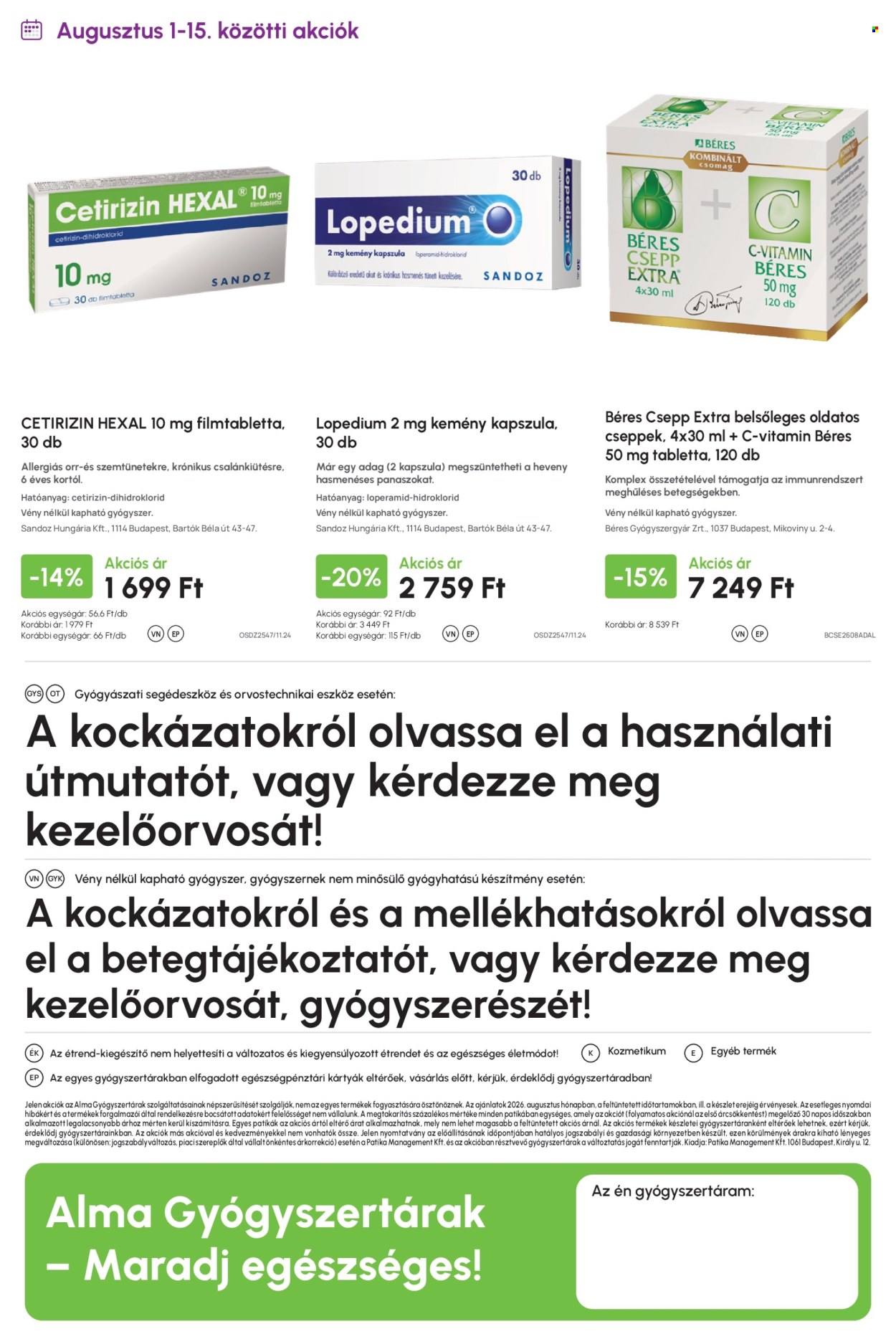 Alma Gyógyszertárak akciós újságok - 2026.08.01 - 2026.08.31. Oldal 20