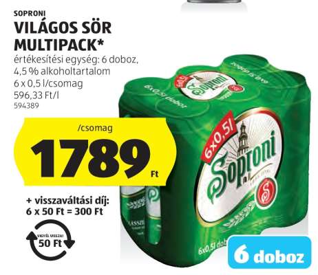 Soproni világos sör multipack