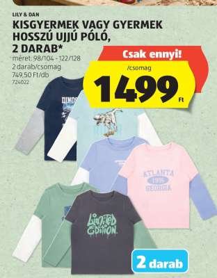 Kisgyermek vagy gyermek hosszú ujjú póló, 2 darab