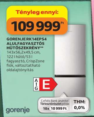 GORENJE RK14EPS4 ALULFAGYASZTÓS HŰTŐSZEKRÉNY