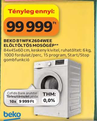 BEKO B1WFK2604WEE ELÖLTÖLTŐS MOSÓGÉP