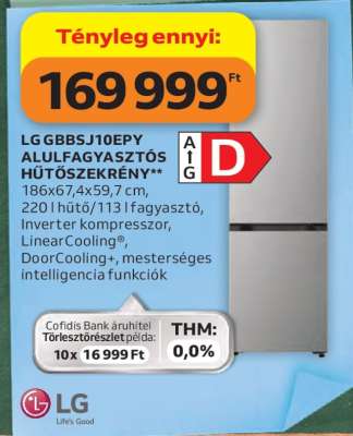 LG GBBSJ10EPY ALULFAGYASZTÓS HŰTŐSZEKRÉNY