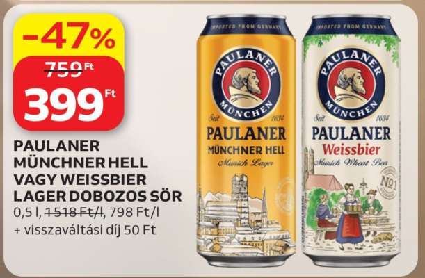PAULANER MÜNCHNER HELL VAGY WEISSBIER LAGER DOBOZOS SÖR