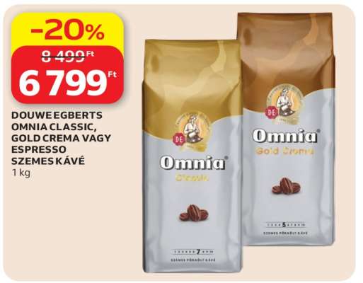 Douwe Egberts Omnia Classic, Gold Crema vagy Espresso Szemes Kávé