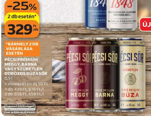 Pécsi Prémium Meggy, Barna vagy Szűretlen Dobozos Búzasör