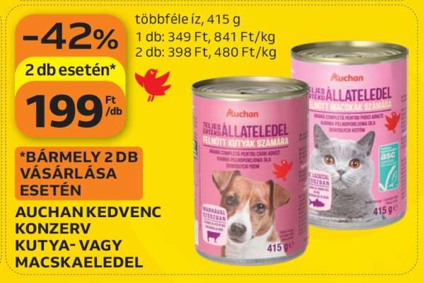 AUCHAN KEDVENC KONZERV KUTYA- VAGY MACSKAELEDEL