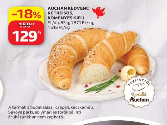 AUCHAN KEDVENC RETRO SÓS KÖMÉNYES KIFLI