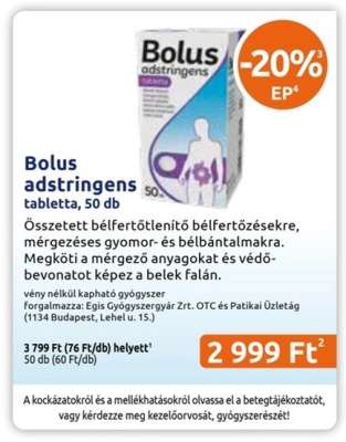 Bolus adstringens tabletta, 50 db