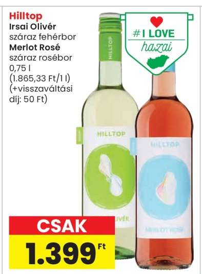 Hilltop Irsai Olivér száraz fehérbor Merlot Rosé száraz rosébor
