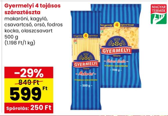 Gyermelyi 4 tojásos száraztészta