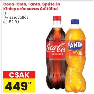 Coca-Cola, Fanta, Sprite és Kinley szénsavas üdítőital