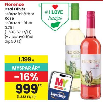 Florence Irsai Olivér száraz fehérbor Rosé