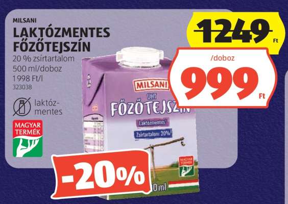 MILSANI Laktózmentes Főzőtejszín