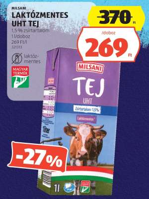 MILSANI LAKTÓZMENTES UHT TEJ