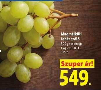 Mag nélküli fehér szőlő