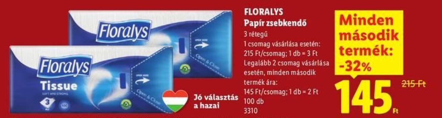 FLORALYS Papír zsebkendő
