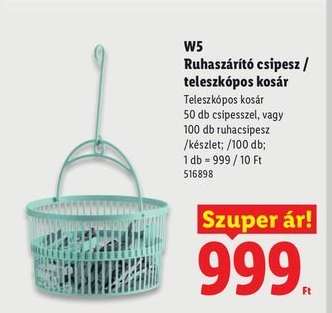 W5 Ruhaszárító csipesz / teleszkópos kosár