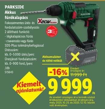Parkside Akkus fúrókalapács